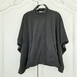 L.L. Bean Black Gray Herringbone Fleece Full Zip Poncho Pockets Medium